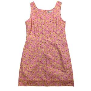 VTG Lilly Pulitzer Daisy's Short Pink Print Sleeveless Dress Size 8 Cotton Blend